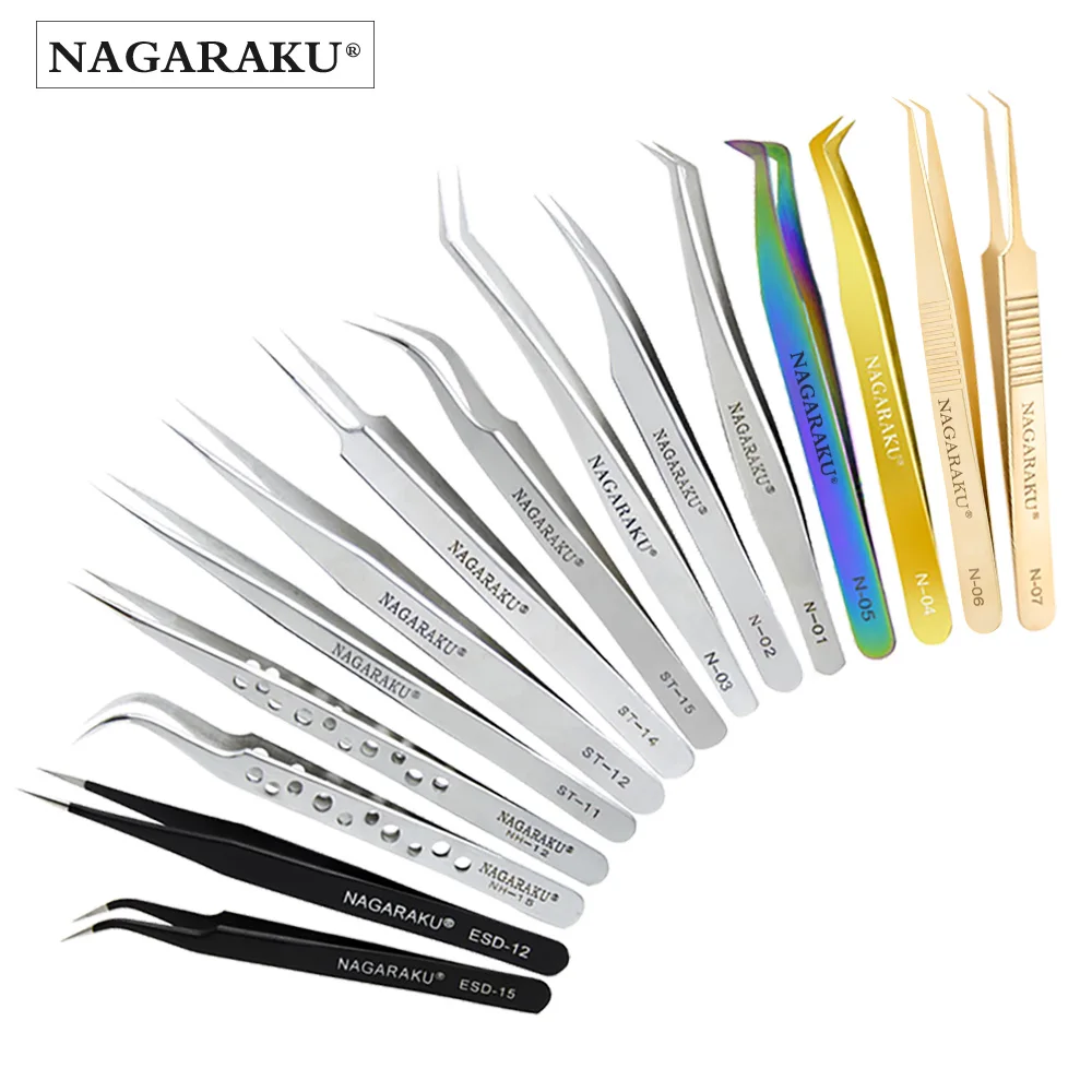 NAGARAKU 1 шт., нержавеющая сталь, прямые изогнутые инструменты для ногтей, пинцет для наращивания ресниц, кусачки с острым зажимом, набор инструментов для макияжа