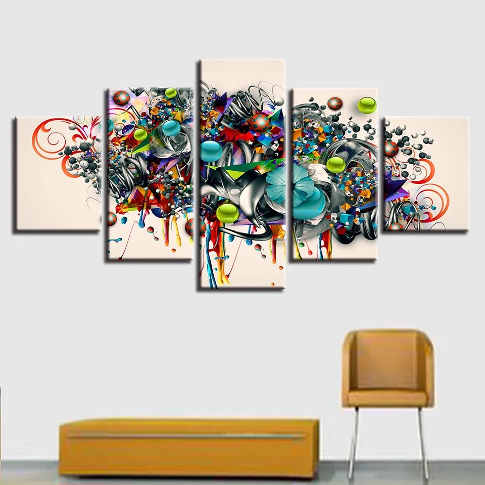 Печатная Абстрактная живопись Декор для спальни настенное искусство 5 шт.