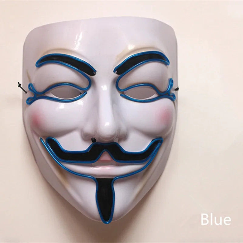 Синяя белая светящаяся маска гримаса на все лицо Хэллоуин светодиодная EL Flash