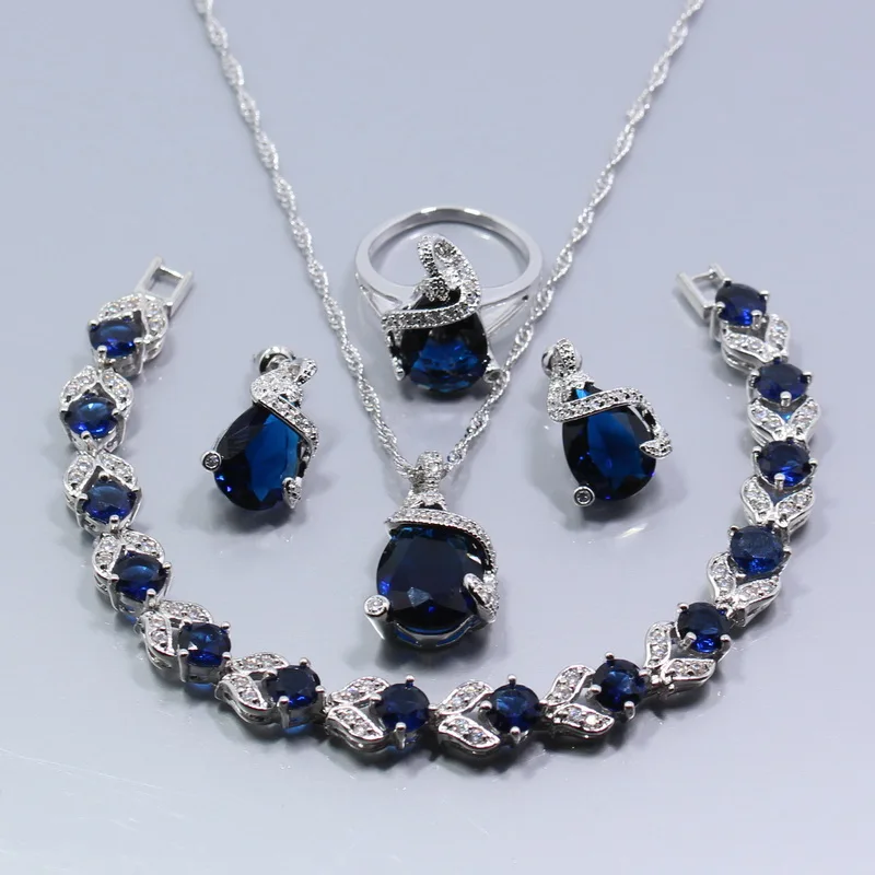 Хит продаж женский ювелирный набор серебряного цвета серьги с синим цирконием