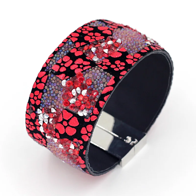 Женский кожаный браслет VONNOR магнитный с застежкой стразы и бусины аксессуары для