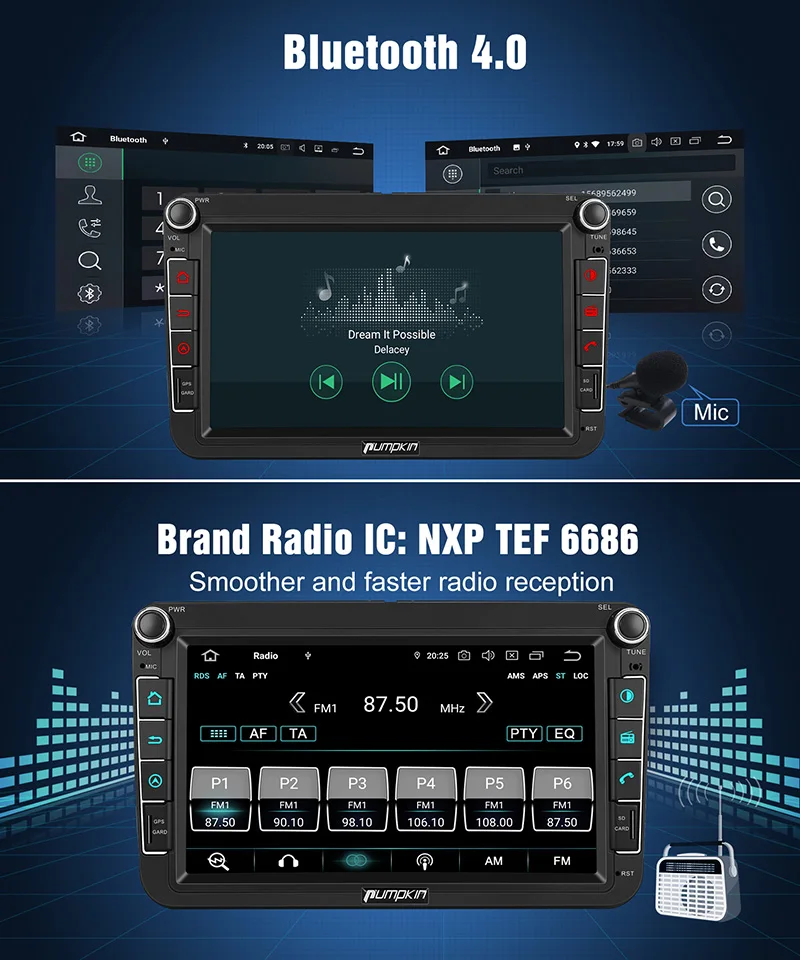 Тыква 2 Din 8 'ɺndroid 9 0 автомобильное радио стерео без dvd-плеера GPS навигация для