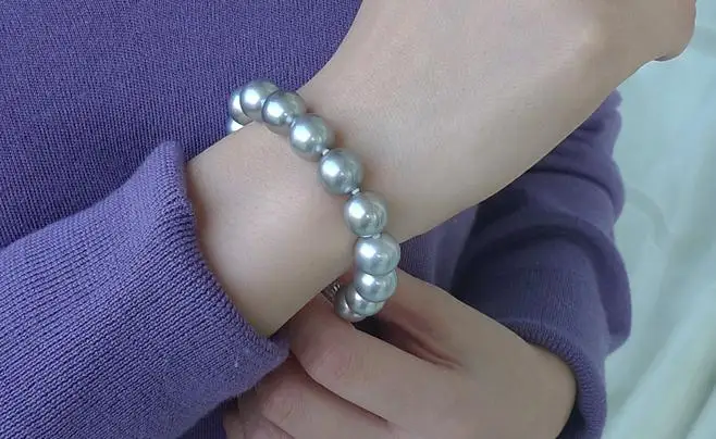 

stunning 10-11mm round SILVER GREY PEARL BRACELET 7.5-8 925S