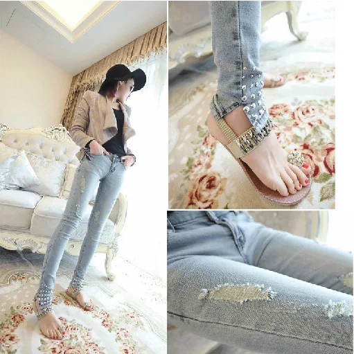 new arrival Women's FASHION jeans Women slim skinny pants rivet pencil size 26-30 |