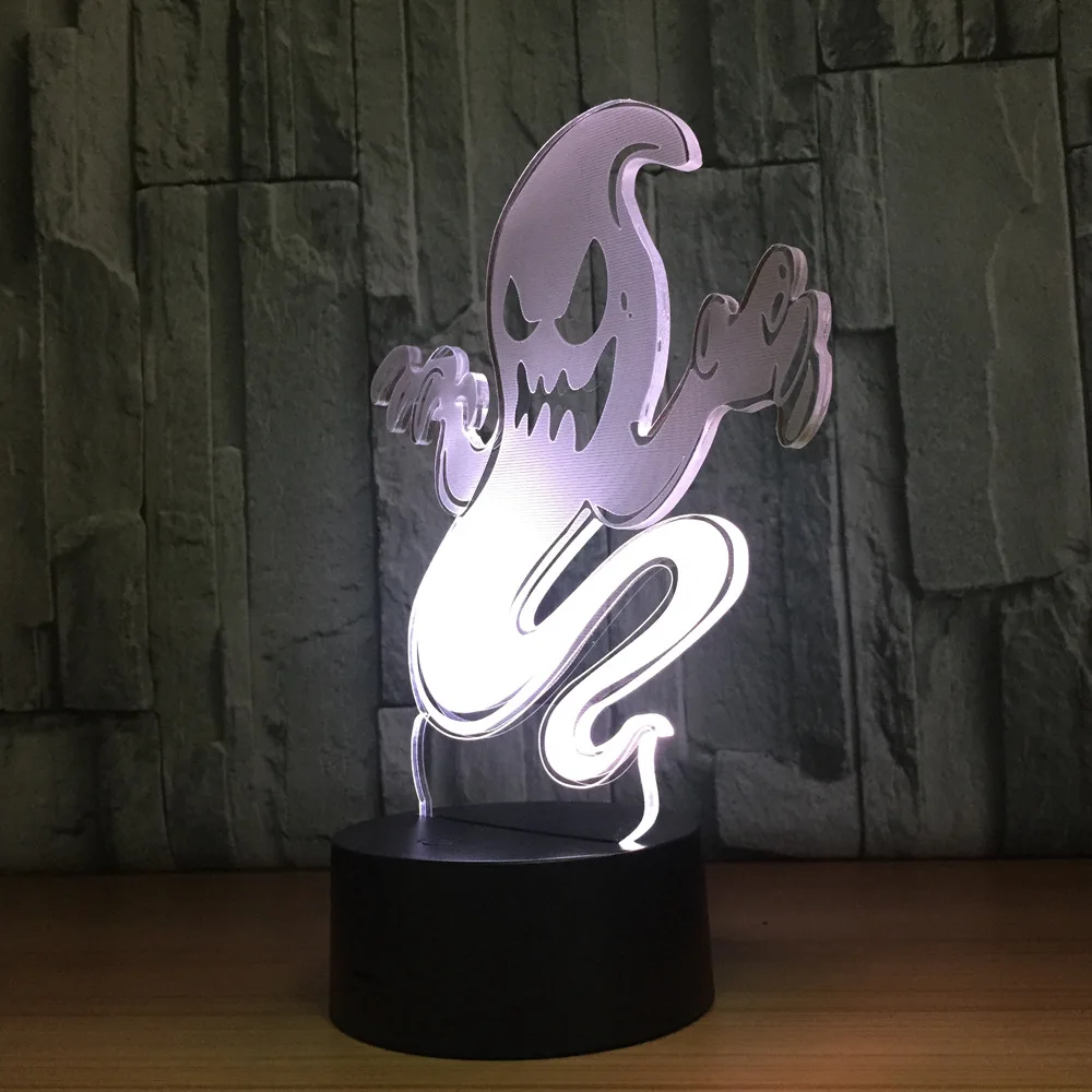 Призрак 3D светодиодный ночной Светильник Изменение лампы Хэллоуин светильник