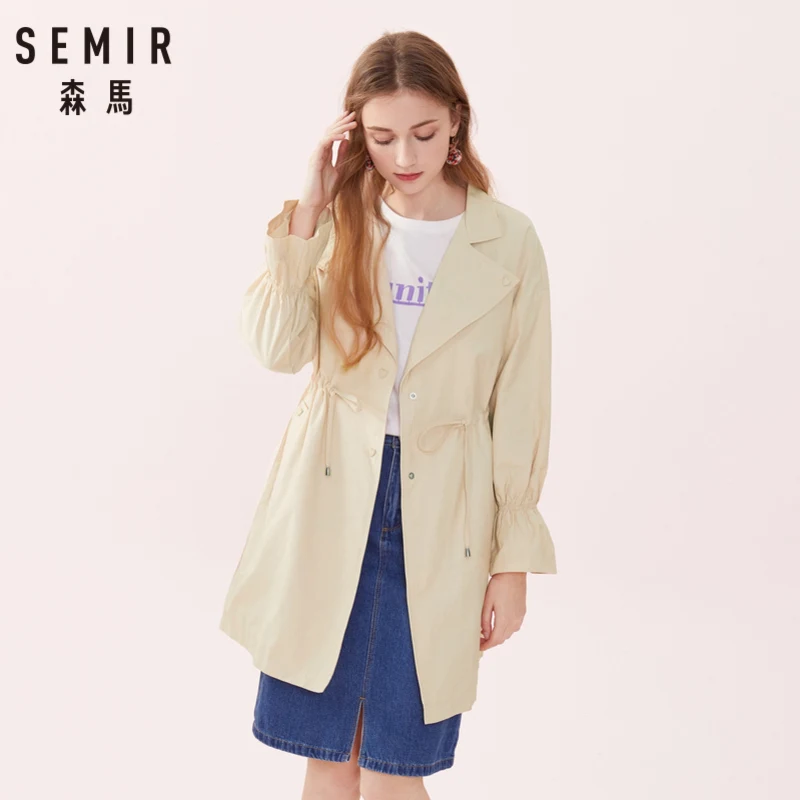 SEMIR женский негабаритный легкий плащ с расклешенными рукавами Женский мягкий Тренч с кулиской на талии для весны
