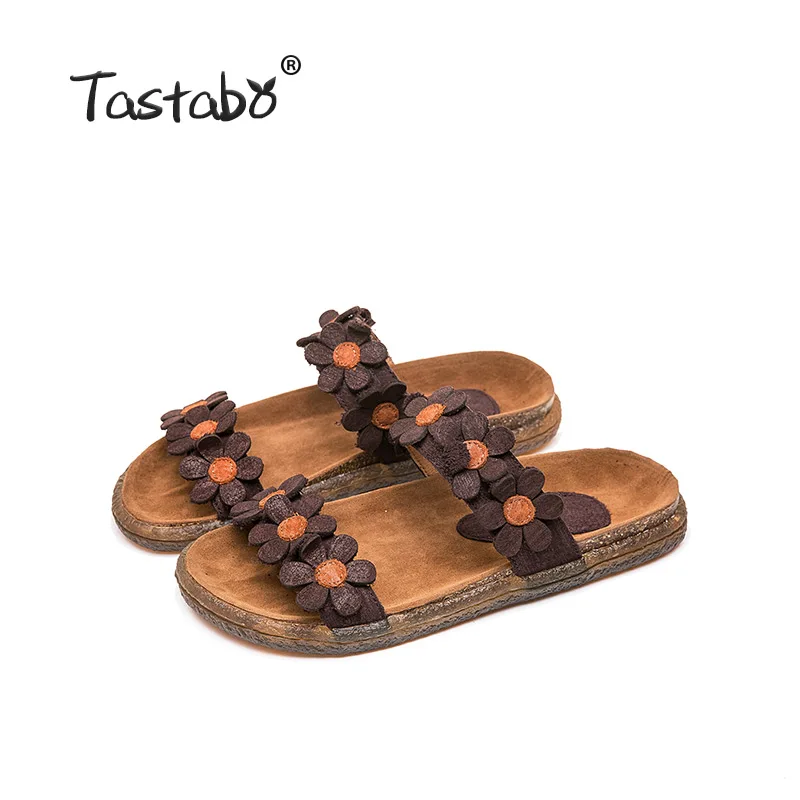 Brown Tastabo/летние модные тапочки; обувь ручной работы с цветами; женские уличные тапочки на мягкой подошве; удобная стелька; подходит для стопы - Цвет: Brown