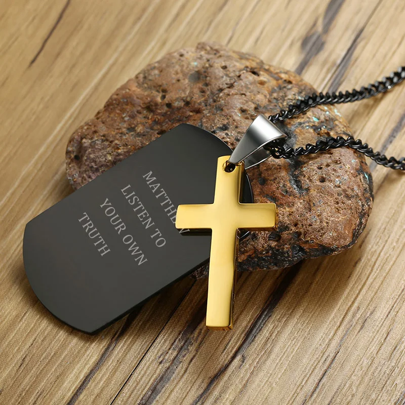 Мужская подвеска в армейском стиле с вышитым крестом виде собачьей бирки мужские