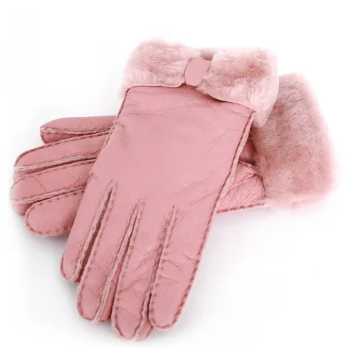 pink Женские перчатки, натуральная кожа, овчина, зимние перчатки, хит, теплые, стильные, полный палец, Женские Перчатки, варежки из натуральной кожи - Цвет: pink