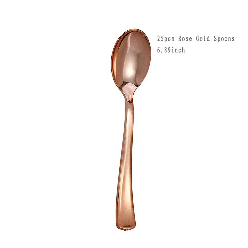 25 Rose Gold Spoons Розовое золото 25 шт одноразовые пластиковые тарелки для посуды 1 шт скатерть 7 шт воздушный шар для свадьбы детский душ принадлежности для дня рождения - Цвет: 25 Rose Gold Spoons