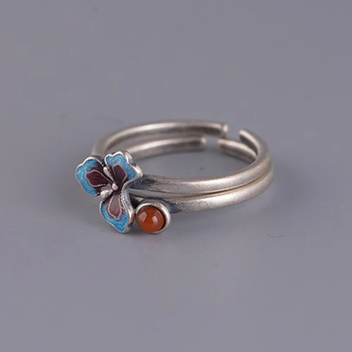 Blue BALMORA 925 стерлингового серебра cloisonne-стиль Пион цветок Открытые Кольца для женщин любовь подарок модные элегантные ювелирные изделия Anillos SY22704 - Цвет основного камня: Blue