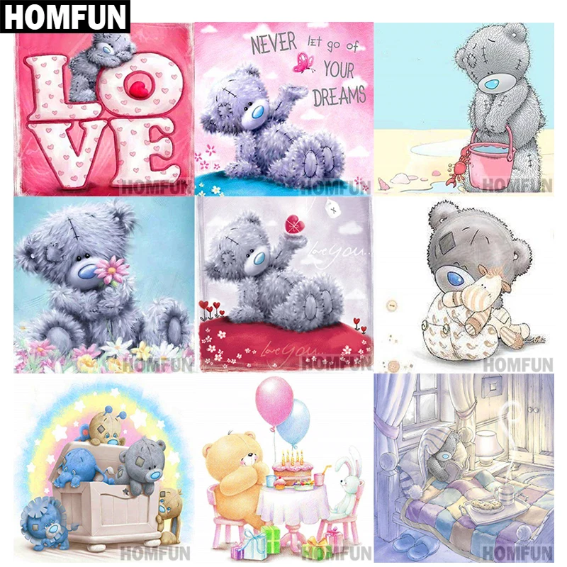 HOMFUN полный квадратный/круглый дрель 5D DIY алмазная живопись "мультфильм медведь" вышивка крестиком 5D домашний Декор подарок A03797
