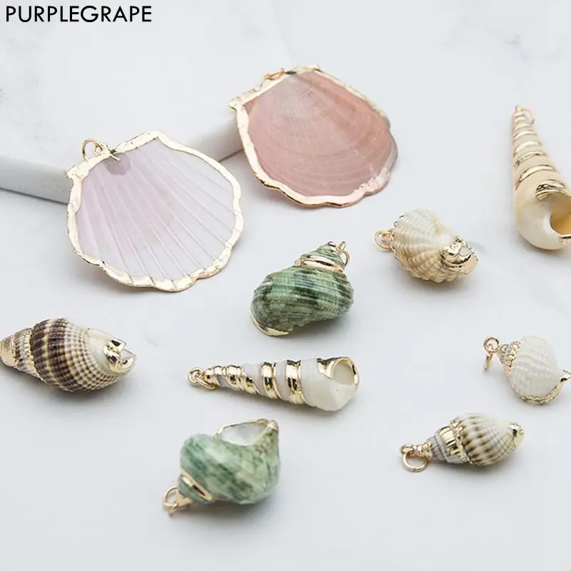 

PURPLEGRAPE Seaside jewelry shell conch necklace pendant DIY handmade earrings accessories original ecology 4pcs