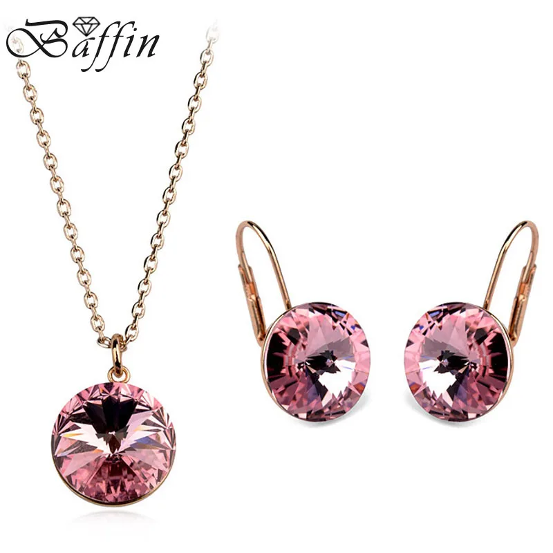 BAFFIN оригинальные кристаллы от Swarovski Bella Ювелирные наборы круглый кулон ожерелья пирсинг серьги для женщин свадебный подарок - Окраска металла: Rose Gold Plated