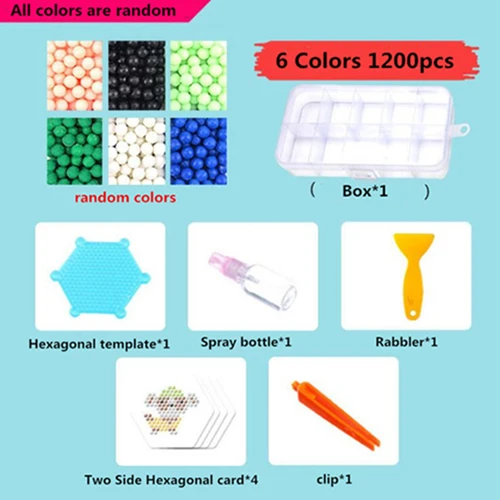 6 colors 1200pcs Новинка, 24 цвета, 6000 шт, 5 мм, набор волшебных бусин, сделай сам, 3d пазлы, игрушки, Хама, шарики для воды, Развивающие детские подарочные цветные коробки, упаковка - Цвет: 6 colors 1200pcs