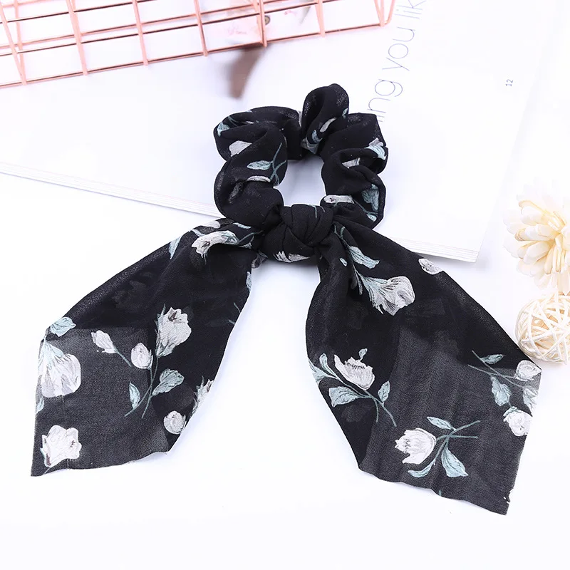 

2021 New 1PC Girls Women Hair Ropes Scrunchie Ribbon Hair Rubber Elastic Hair Band Sweet Print Bow Hair Accessories