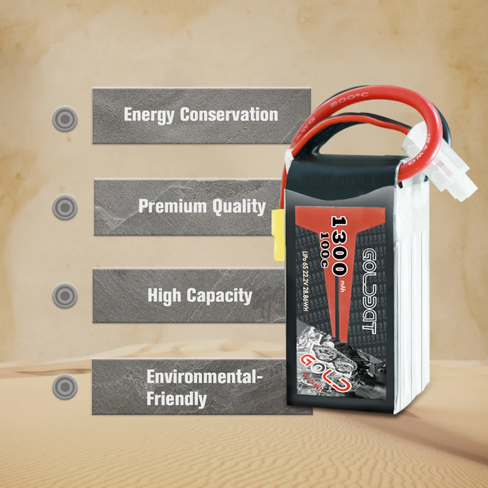 2 единицы GOLDBAT 1300mAh 6S lipo батарея для Дронов fpv 22 V Lipo 100C упаковка с штепсельной