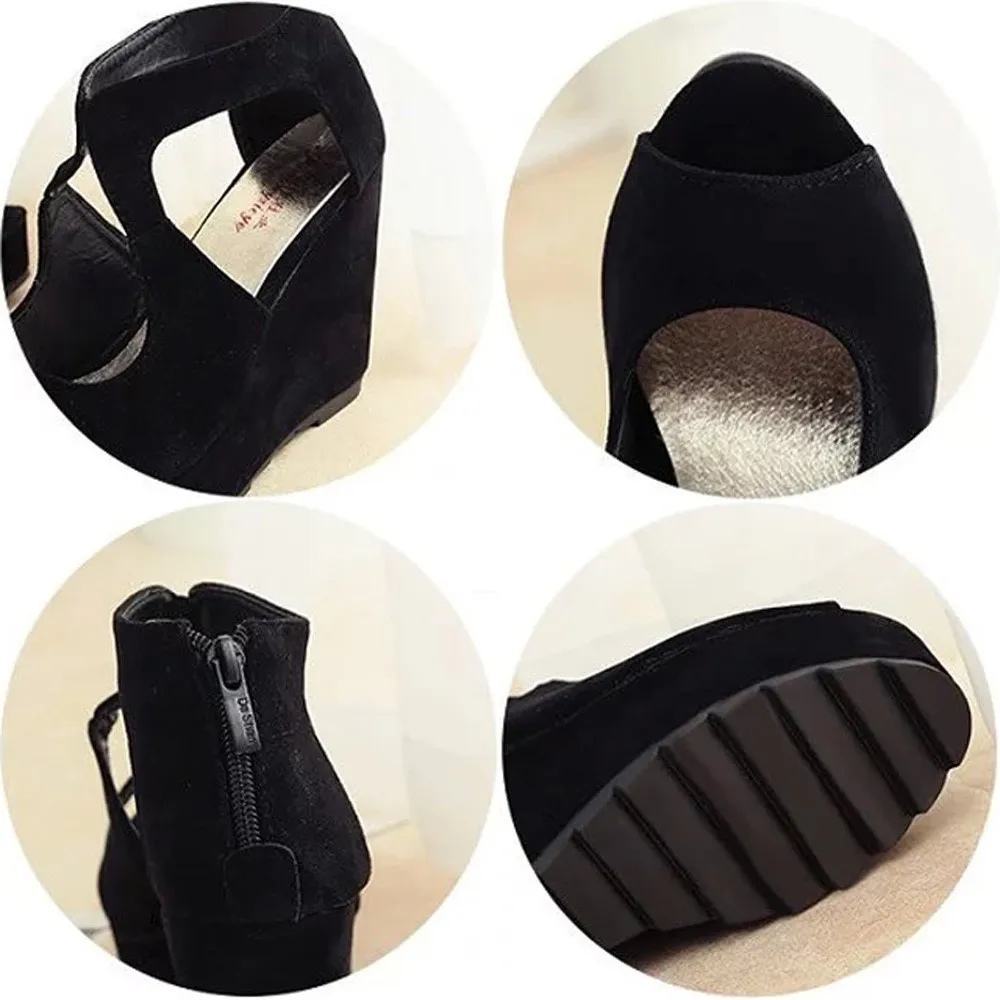 Однотонные сандалии из флока с открытым носком на толстой подошве в римском