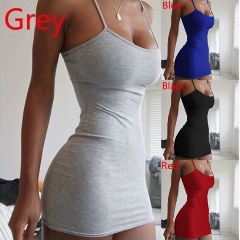 Женское платье летнее сексуальное 2019 одноцветное без рукавов обтягивающее