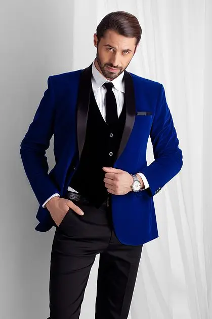 

Handsome Groomsmen Velvet Groom Tuxedos Mens Wedding Dress Man Jacket Blazer Prom Dinner (Jacket+Pants+Tie+Vest) A05