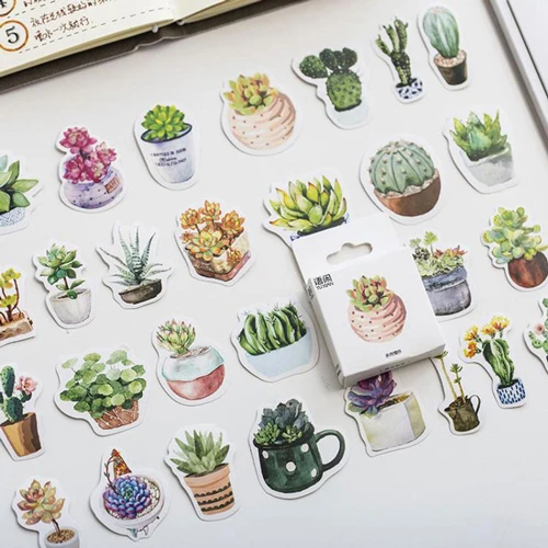 succulent plants 45 шт./компл. милые одного человека путешествия цветок наклейки Kawaii кактус Еда Скрапбукинг наклейки для ежедневника DIY Дневник канцелярские принадлежности - Цвет: succulent plants