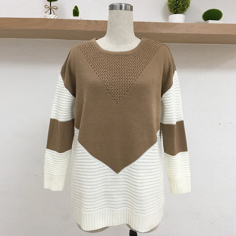 Sweaters Fashion 2018 Women O-Neck Long Sleeve Contrast Color Patchwork Knitted Sweater Pullover Autumn Winter Ladies Knitwear | Женская