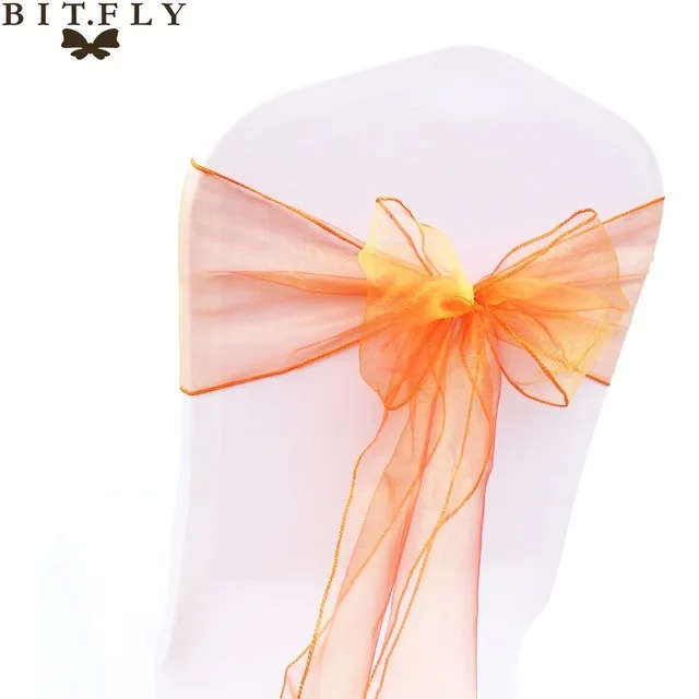 Coral Orange BIT. FLY 5 шт./лот из органзы ленты для свадебных стульев бант на стул для свадебной вечеринки банкета украшения для стульев вечерние принадлежности - Цвет: Coral Orange