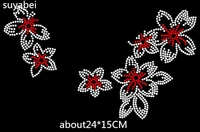 2pclot red flower neckline decor design iron on transfers motif transfer on design hot fix rhinestone motif garment sticker