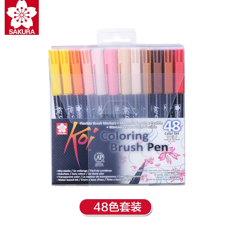 48 colors set Sakura Koi XBR Цветная кисть, маркер, ручка, гибкая кисть, маркер, чернила на водной основе, принадлежности для рисования, художественная цветная ручка - Цвет: 48 colors set