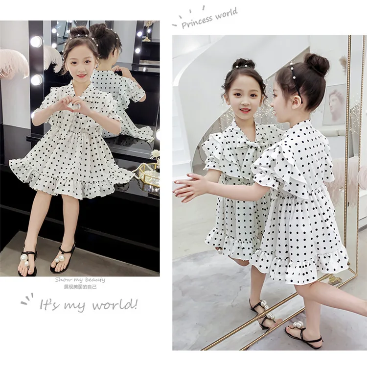 Шифоновые красные, зеленые, белые платья для девочек-подростков г. летнее Элегантное летнее платье милое платье в горошек для девочек 10 лет