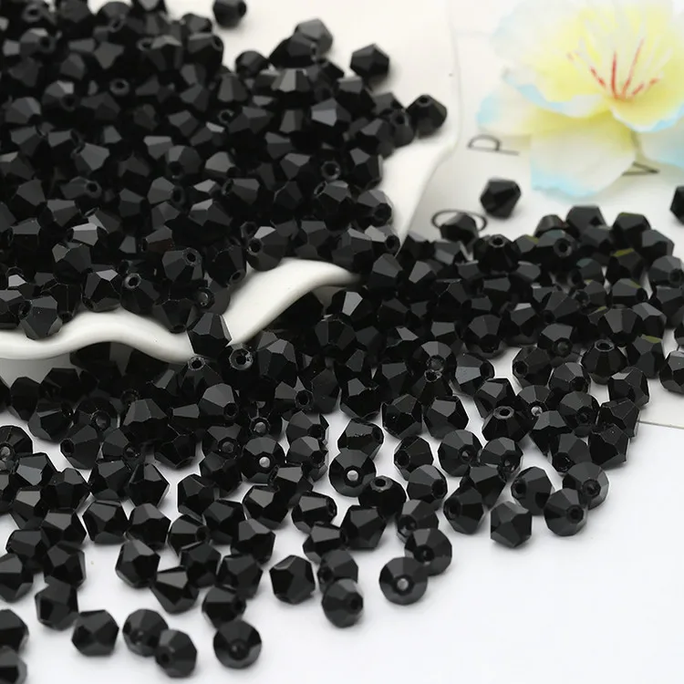 TianBo 100pcs 4mm Austrian Black Bicone Crystal Beads for Jewelry Making DIY Accessories Women Charm Faceted Spacer Glass | Украшения и