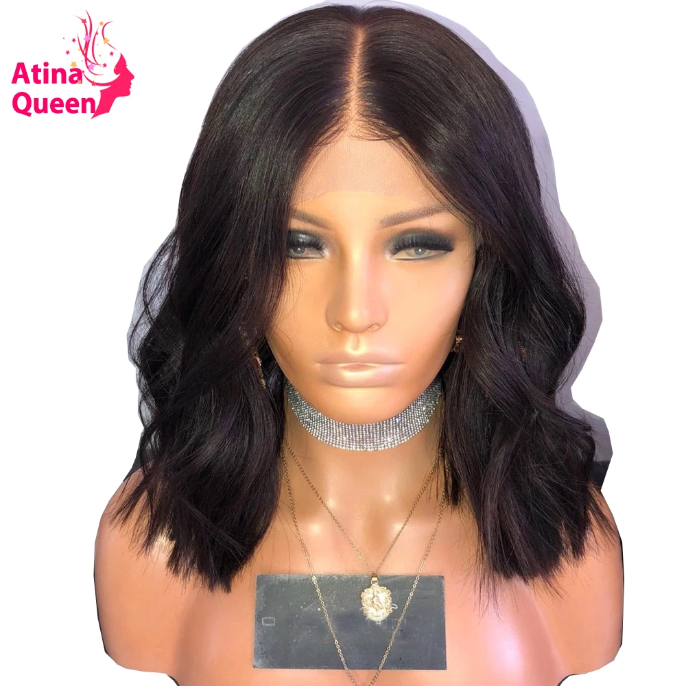 Atina Queen 13*6 глубокая часть короткие парики из натуральных волос на шнуровке для