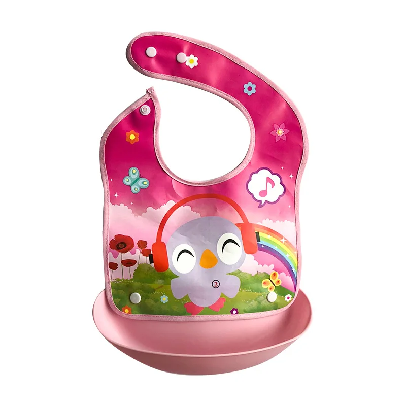 pink bird Силиконовые детские нагрудники babador милые животные питание карман нагрудник водонепроницаемый передник для кормления новорожденных - Цвет: pink bird