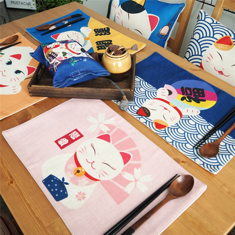 Милая красочная подстилка кошка на удачу коврик для бара детский хлопковый