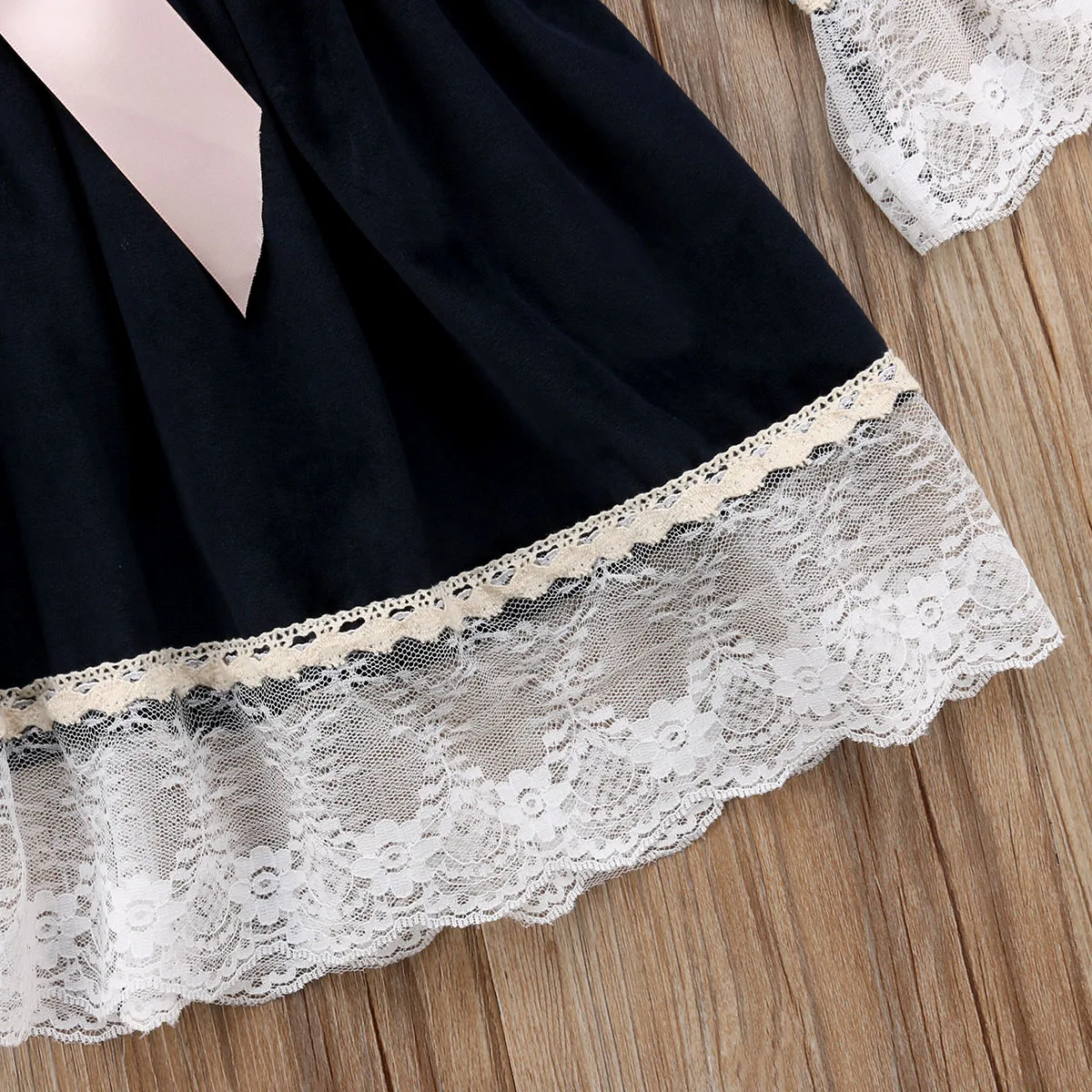 Детское летнее платье с длинным рукавом и бантом темно-синее | Детская одежда