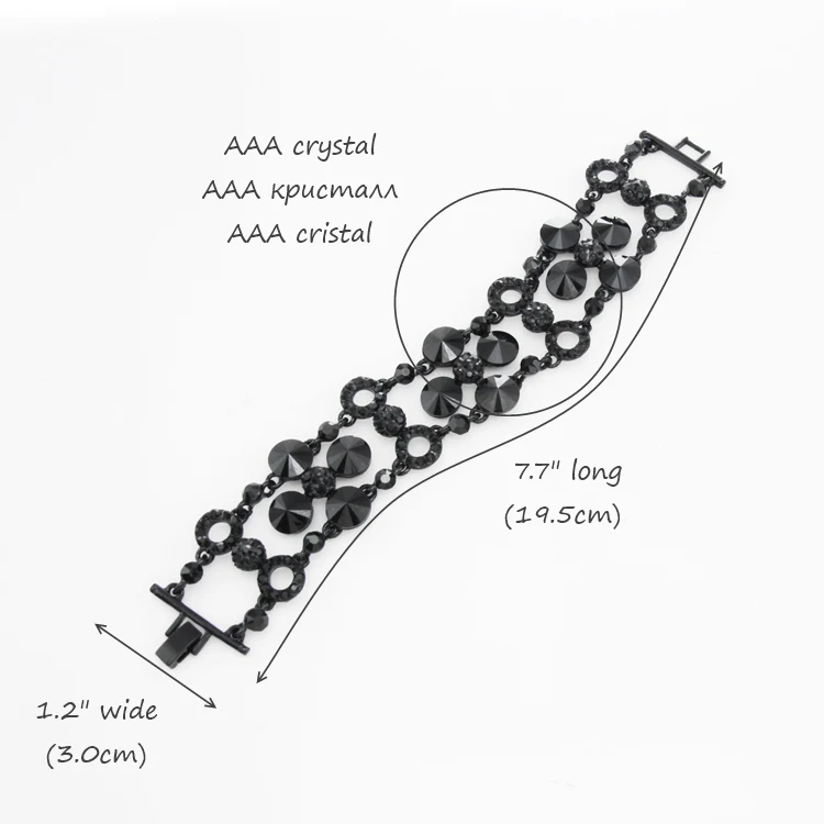 Женский широкий браслет FLOLA черный в стиле ретро с цепочкой из фианита и