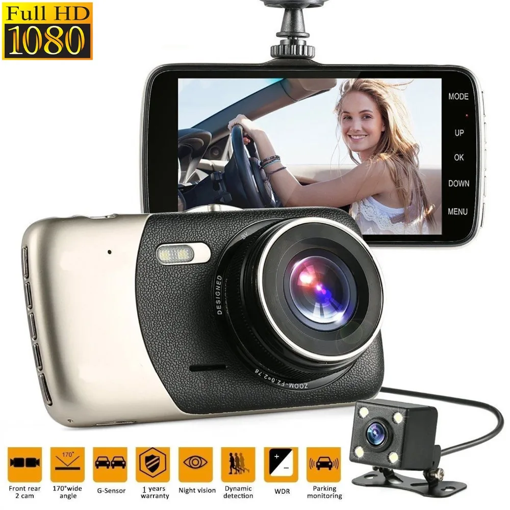 Автомобиль FHD 1080 P DVR 4 дюймов авто камера двойной объектив регистраторы ночное