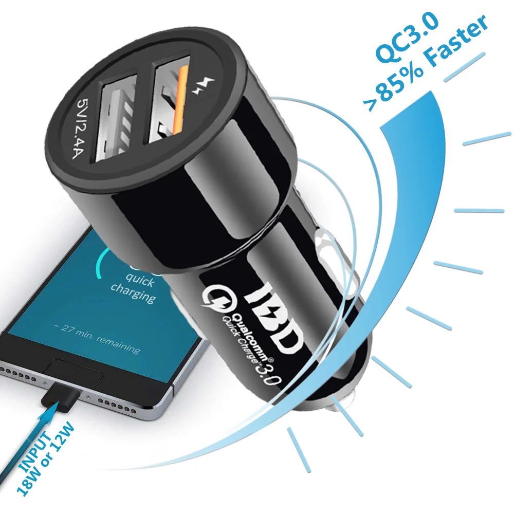 IBD 3 0 Автомобильное зарядное устройство USB с быстрой зарядкой двойной адаптер