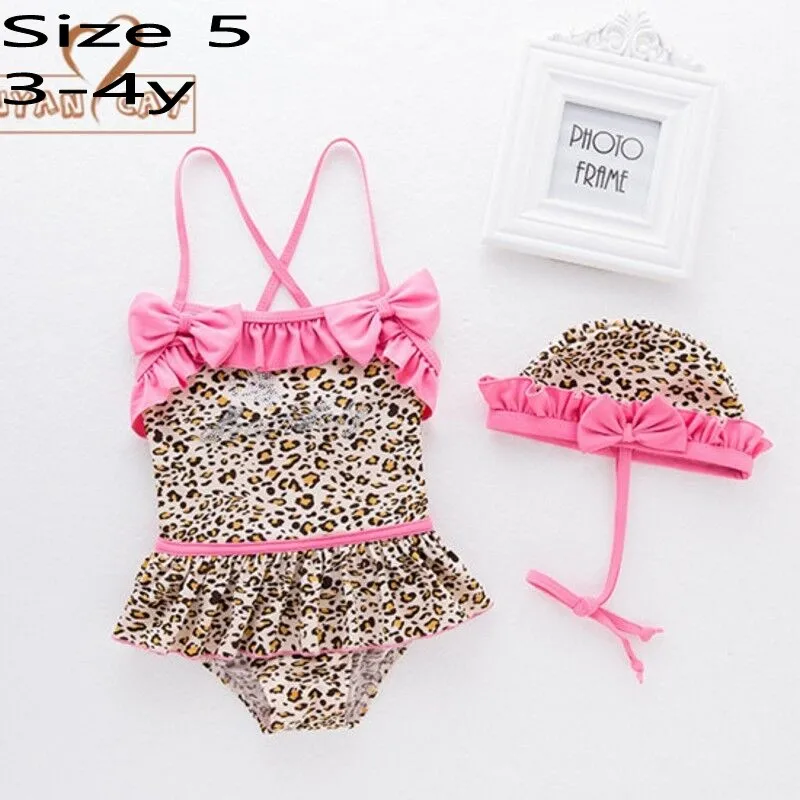 leopard 5 Купальный костюм для маленьких девочек, детский купальник, купальник с тигровыми полосками, 2 предмета в комплекте, детский спа-салон, пляжный купальный костюм для девочек, детский купальник - Цвет: leopard 5