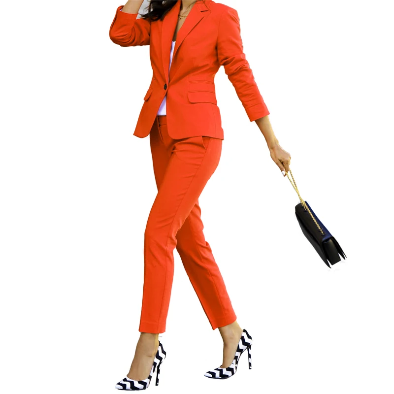

2 Piece Jacket and Pants Women Business Uniform Formal Pant Suit Ladies Office Slim Fit Set One Button For Wedding Party W102