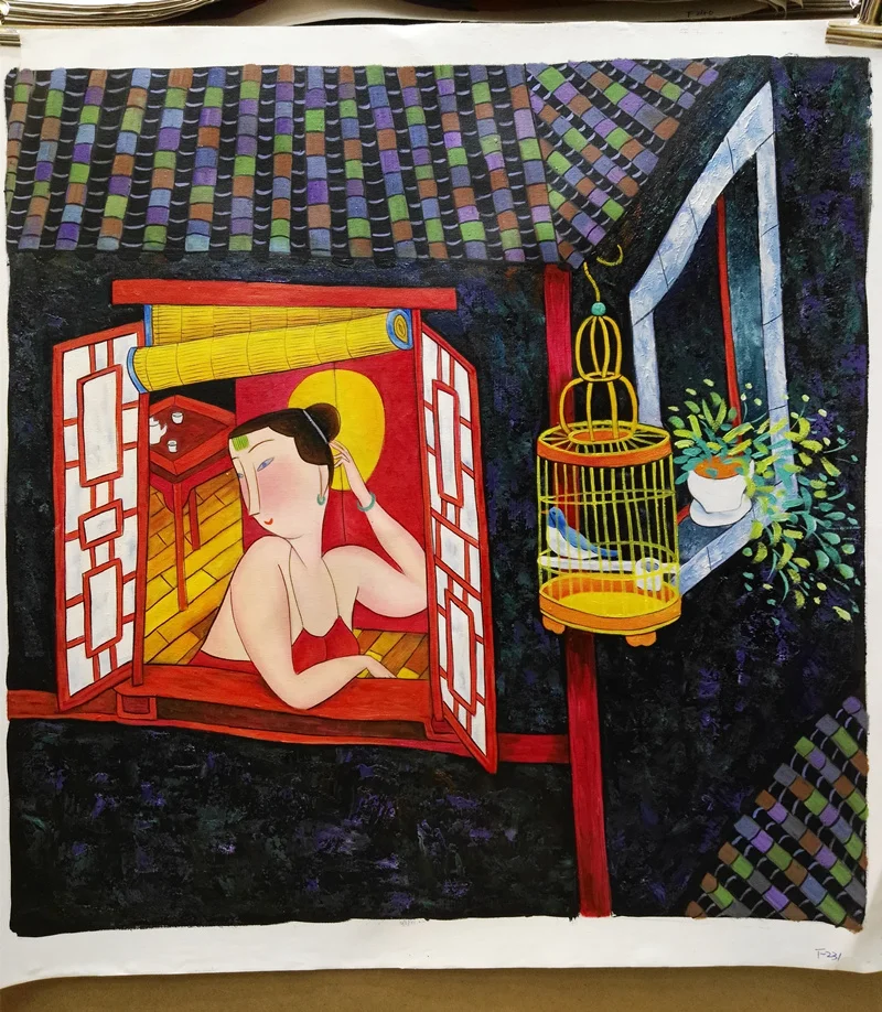 

Home Decor Wall Painting Canvas Hand painted Chinese Contemporary Art Hu YongKai Rural Women Picture Modern Oil Painting