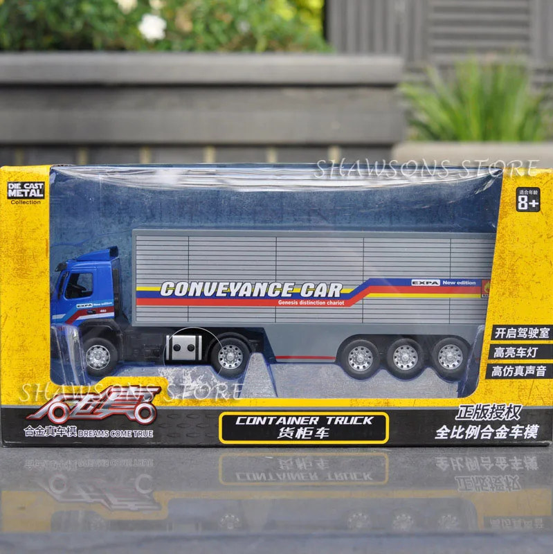 Blue in Box 1:50 литой металл VOLVO Модель грузовика-контейнеровоза игрушки Реплика звук и светильник - Цвет: Blue in Box