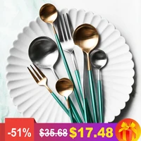 4pcsset cutlery stainless steel green gold silver two colors dinnerware set dinner fork knife scoops 4pcs cutlery set