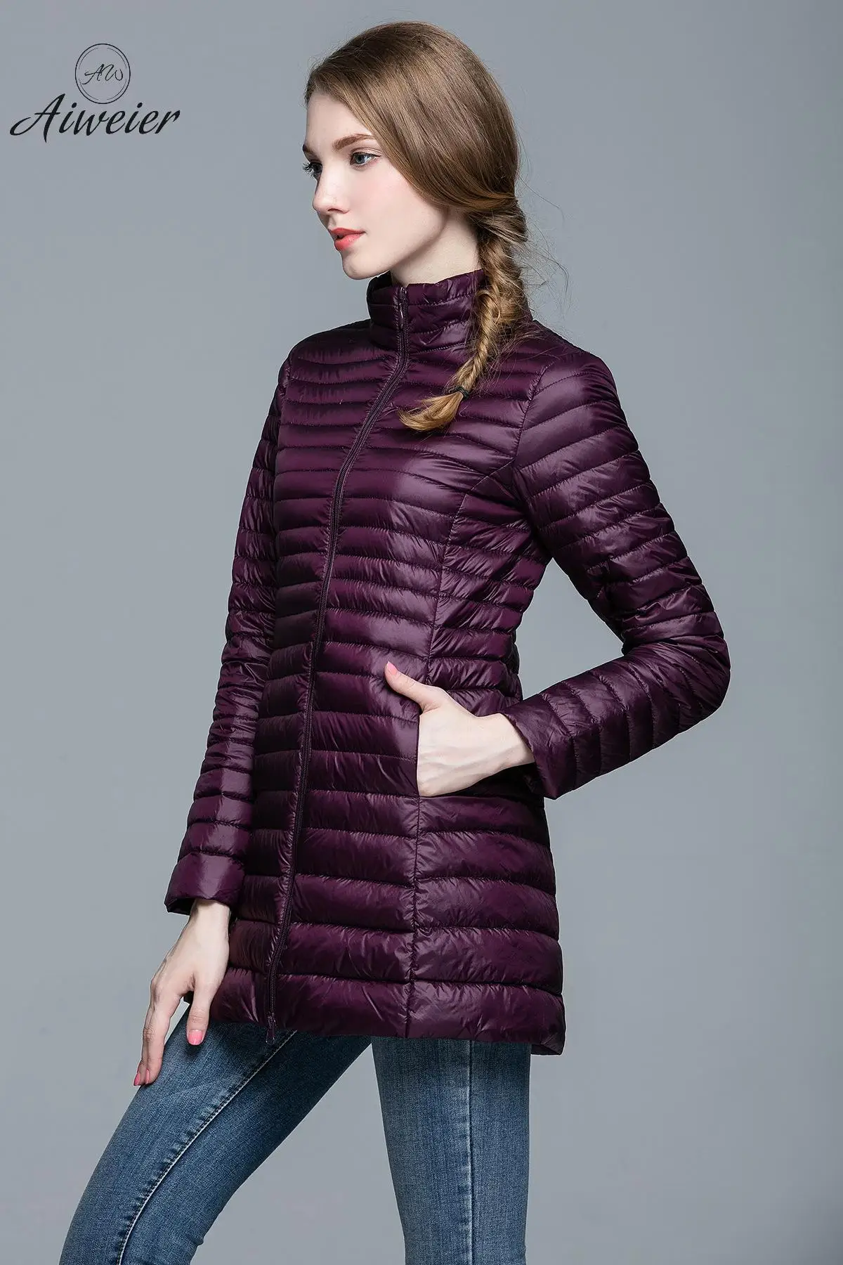[Aiweier] женские пуховики Осень зима большие размеры тонкая полиэфирная подставка