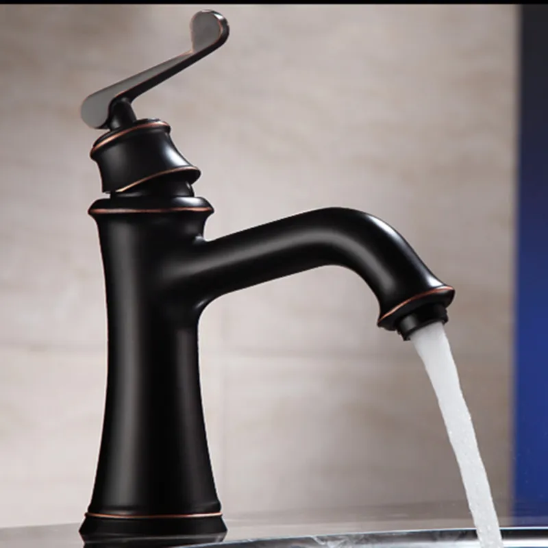 

LIUYUE Basin Faucets Black Brass Elegant Single Handle Single Hole Faucet Deck Mounted Bathroom Clod Hot Sink Mixer Tap Torneira