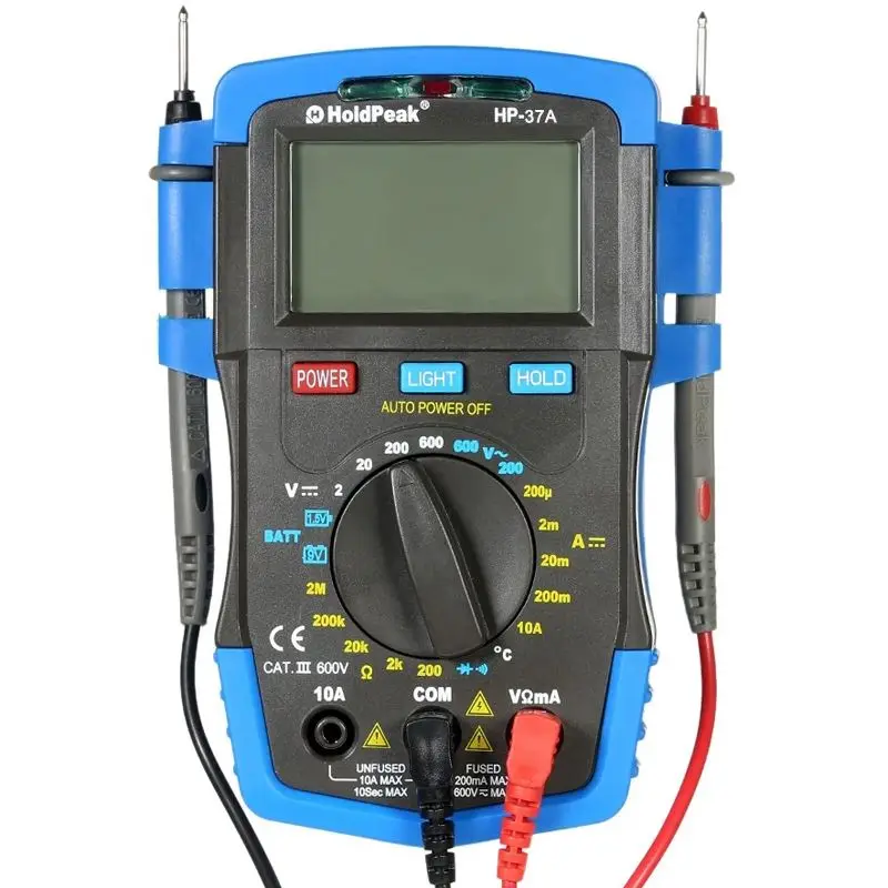 HoldPeak HP-37A цифровой мультиметр Подсветка DC/AC напряжение измеритель тока сопротивление температура батарея Диод Непрерывность тестер