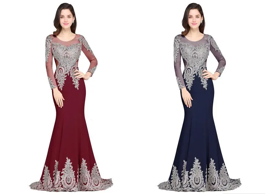 Vestido de Festa Сексуальные Розовые Платья С Открытой Спиной И Длинными Рукавами Кружевные Вечерные Плятья В Фрме Русалки С Цветами,Отделкой Из Бисера С Овальным Вырезом Горловины de Soiree