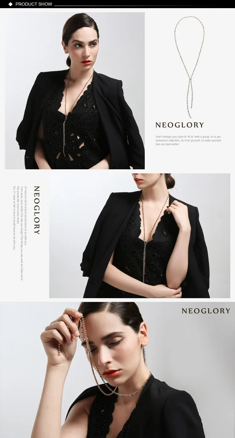 Neoglory, австрийские стразы, цветные, очаровательные, круглые бусины, длинная цепочка, ожерелье для женщин, модные, вечерние, летние, классические, подарок