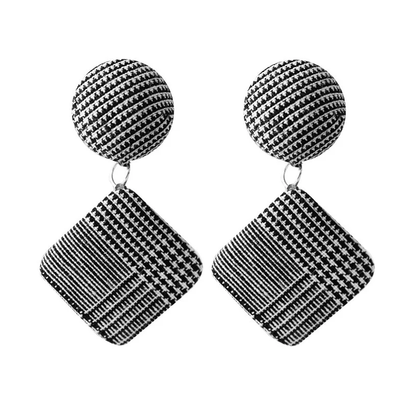 New Fabric Grid Pattern Drop Earrings for Women Fashion Popular Square Cotton Dangle Jewelry | Украшения и аксессуары
