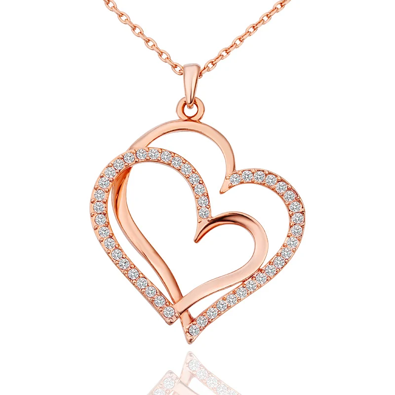 Rose Golden Кристалл Свадебные украшения Двойное сердце Золотой Серебряный подарок на день Святого Валентина 1 шт любовь регулируемая Роза Золотой День святого Валентина - Окраска металла: Rose Golden